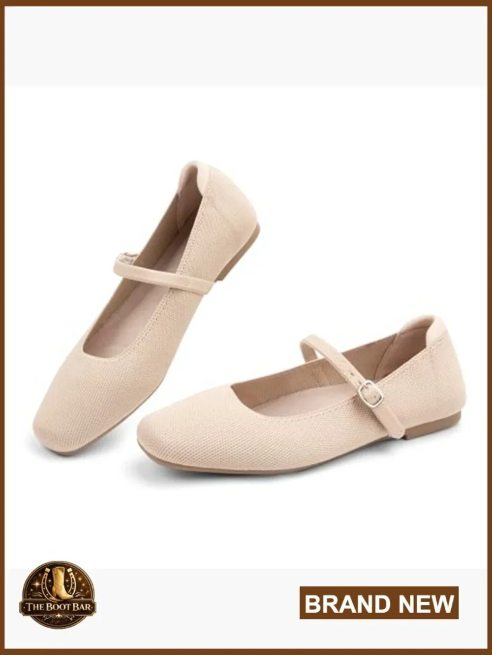 Square Toe Knit Ballet Flats Adjustable Ankle Strap Slip On Shoes